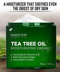 MAJESTIC PURE Tea Tree Oil Moisturizing Cream - Body, Foot & Face Moisturizer - With Ceramides, Vitamins A E & Vegan Collagen - For Dry Skin, Oily Skin, & Appearance Of Wrinkles, Acne & Scars - 16 oz