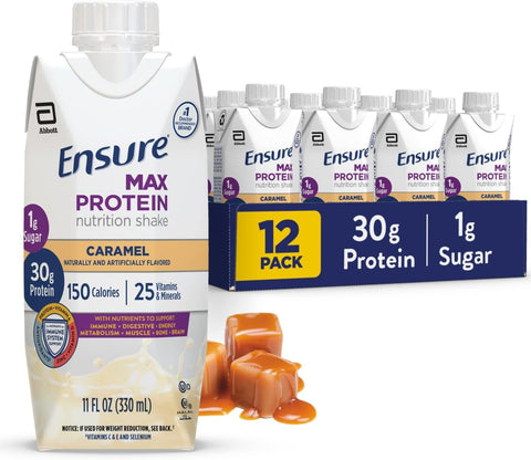 Ensure Max Protein French Vanilla Shake, 30g High Protein, 12 Pack | 30g Protein to Support Muscle Health & Manage Hunger for Adults, Each Protein Shake has 1g Sugar, 150 Calories, 4g Fiber