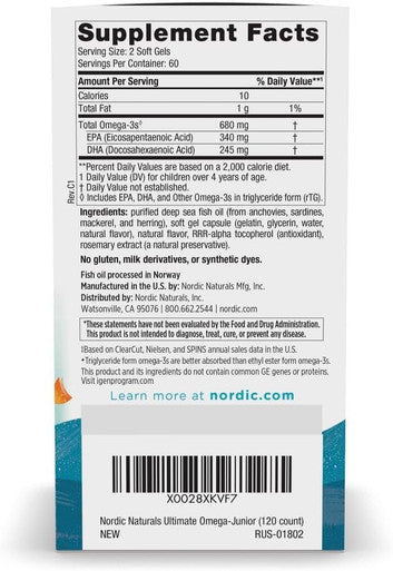 Nordic Naturals Ultimate Omega Jr Strawberry - 120 Mini Soft Gels - 680 Total Omega-3s with EPA & DHA - Brain Health Mood Learning - Non-GMO - 60 Servings