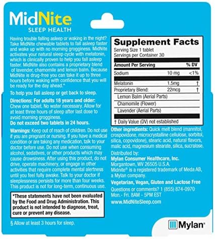 Midnite Natural Sleep Supplement 30 Count Chewable Cherryflavored Tablets Natural Nonhabit Forming Sleep Aid Melatonin Supplement Twin Pack