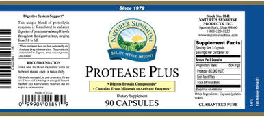 Nature'S Sunshine Protease Plus 90 Capsules | Powerful Digestive Enzyme Supplements with 60000 HUT Protease to Break Down Proteins and Amino Acids