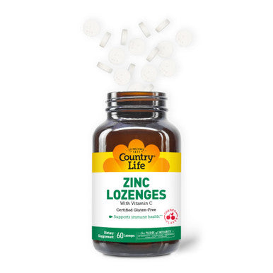 Country Life Zinc Lozenges With Vitamin C Supports Immune Health Cherry Flavor 60 Lozenges Certified Gluten Free Certified Vegan Certified Halal