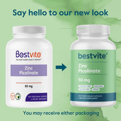 Bestvite Zinc Picolinate 50mg (240 Vegetarian Capsules) - No Stearates - Vegan - Non GMO - Gluten