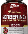 NutriFlair Premium Berberine 1200mg, 120 Capsules - Plus Pure True Ceylon Cinnamon, Berberine HCI Root Supplements Pills - Supports Glucose Metabolism, Immune System, Healthy Weight Management