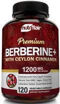 NutriFlair Premium Berberine 1200mg, 120 Capsules - Plus Pure True Ceylon Cinnamon, Berberine HCI Root Supplements Pills - Supports Glucose Metabolism, Immune System, Healthy Weight Management
