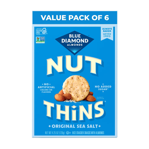 Blue Diamond Almonds Nut-Thins Hint of Sea Salt, 4.25 oz, Pack of 6