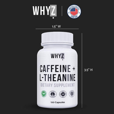 Whyz Caffeine Pills With L-Theanine, 120 Capsules, Nootropic Stack Energy Pills, Energy Vitamins For Sustained Energy Focus & Cognitive Function, L Theanine Caffeine Energy Supplements For Women & Men