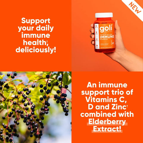 Goli Immune Vitamin Gummy - 60 Count - Elderberry Vitamin C D & Zinc Vegan Non-Gmo Gluten- & Gelatin- Pack Of 1