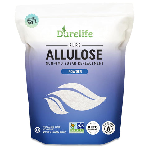 Durelife Allulose sweetener, 5 lb 100% Pure No Erythritol powdered Sugar Substitute, NON-GMO Project Verified, Keto Certified, OU kosher, No Fillers, Zero Calories sugar alternative 5 Lbs