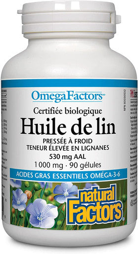 Natural Factors Flaxseed Oil Organic 1000mg Softgels 90Count