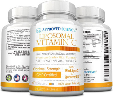 Approved Science Liposomal Vitamin C 1100 mg 60 Capsules Immune Support Boost Collagen Antioxidant High Absorption Fat Soluble Non GMO Vegan Made in The USA