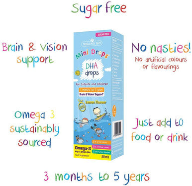 Natures Aid DHA Omega-3 Mini Drops for Infants and Children Sugar Free 50 ml