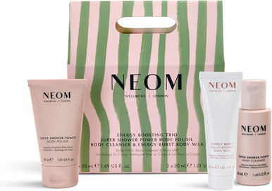 Neom- Energy Bursting Trio Set | Super Shower Power Cleanser, 50Ml, Energy Burst Multi-Mineral Body Milk 30Ml & Super Shower Power Body Polish 30Ml | Christmas