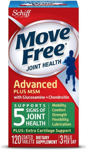 Schiff Move Advanced Plus MSM 120 tablets - Joint Health Supplement with Glucosamine and Chondroitin (Pack of 4)