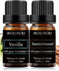 BURIBURI Vanilla and Sandalwood Essential Oil Set - 2 Pack 100% Pure Organic Essential Oils 10ml for Diffuser, Aromatherapy, Massage, Soap Making