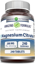 Amazing Nutrition Formulas Magnesium Citrate 200 Mg | Tablets Supplement | Non-GMO | Gluten | Made in USA (1 Pack 240 Count)
