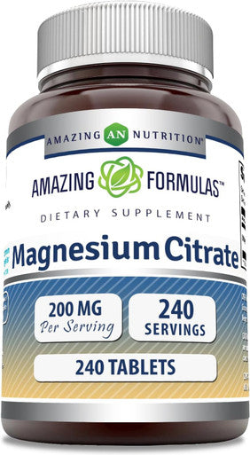 Amazing Nutrition Formulas Magnesium Citrate 200 Mg | Tablets Supplement | Non-GMO | Gluten | Made in USA (1 Pack 240 Count)