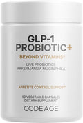 Codeage Glp-1 Probiotic+ - Live Probiotics Akkermansia, Clostridium, Bifidobacterium, Chicory Inulin Probiotic, Prebiotics & Postbiotics Supplement - 500 Million Afu, 3-Month Supply - 90 Capsules