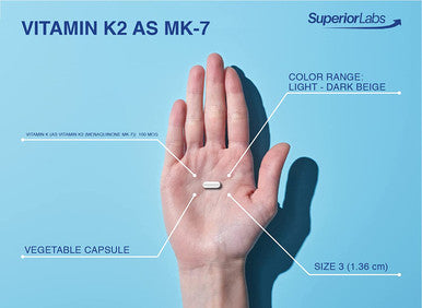 Superior Labs Vitamin K2 as MK7 Supplement Promotes Calcium Absorption Supports Bone Health and Healthy Arteries High Bioavailability 100mcg 120 Vegetable Capsules