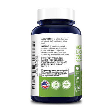 NusaPure Acetyl L-Carnitine 750mg Per Caps 150 Veggie Capsules (Non-GMO & ) High Potency Acetyl L Carnitine (ALCAR) Supplement Pills