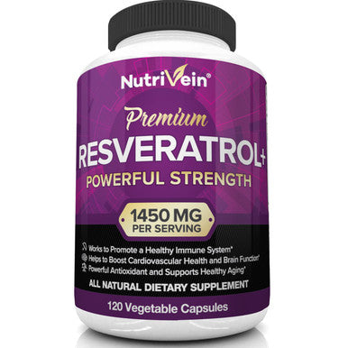 Nutrivein Resveratrol 1450mg - Antioxidant Supplement 120 Capsules Supports Healthy Aging and Promotes Immune, Brain Boost and Joint Support - Made with -Resveratrol, Green Tea Leaf, Acai Berry
