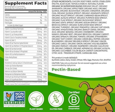 Orgain Kids Sugar Multivitamin Gummies Vegan & Plant Based 50 Superfoods 15 Vitamins And Minerals Immune Support And 3G Of Fiber Mixed Berry Ages 4+ 1 Month Supply (60 Gummies)