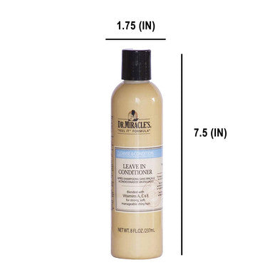 Dr. Miracle's Leave In Conditioner, Blended with Vitamins A, C & E for Strong, Soft, Manageable Shiny Hair, 8 Ounce