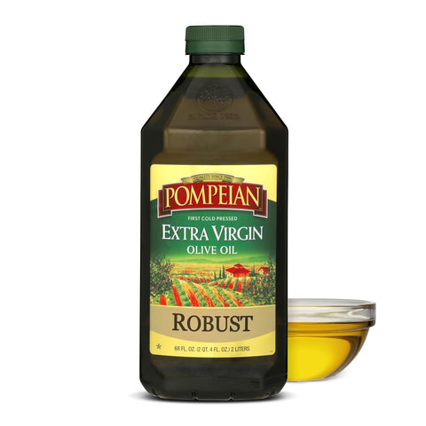 Pompeian Robust Extra Virgin Olive Oil - 101 fl oz (3 L) | First Cold Pressed Olive Oil for Cooking - Bold Taste for Pasta, Marinades, and Salad Dressings - Value Size