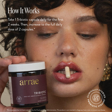 Arrae Tribiotic Probiotics for Women Support for Vaginal pH Balance Gut Immune and Feminine Health Prebiotics Probiotics Postbiotics 60 Count
