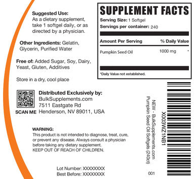 Bulksupplements.Com Pumpkin Seed Oil Softgels - Pumpkin Seed Oil Supplement, Pumpkin Seed Oil 1000Mg, Pumpkin Seed Oil Capsules - Gluten Free, 1 Softgel Per Serving, 240 Softgels