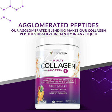 Multi Collagen Peptides Plus Hyaluronic Acid and Vitamin C Hydrolyzed Collagen Proteins Types I II III V and X Tropical Punch Flavor