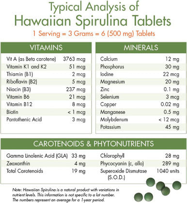 Nutrex Hawaii Pure Hawaiian Spirulina 500 mg Vegan Supports Immune System Heart Cells and Energy 100 Tablets