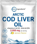 Micro Ingredients Cod Liver Oil 2000mg Per Serving 360 Softgels | Lemon Flavored Burpless Wild Caught Arctic Deep Sea Fish | High in Omega 3 EPA DHA Vitamins A & D3 | Heart Brain & Immune Supplement