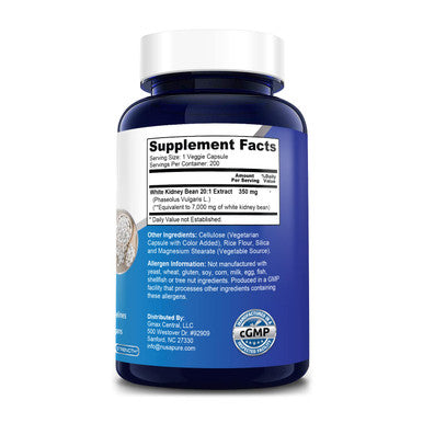 NusaPure White Kidney Beans 7,000 mg 200 Veg Capsules - Extract 20:1, Vegetarian, Gluten-Free and Non-GMO