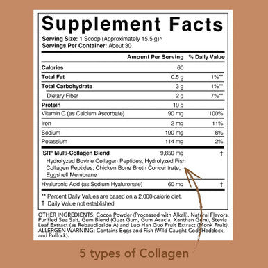 Multi Collagen Protein Powder Type I II III V X with Hyaluronic Acid Vitamin C 5 Types of Food Based Collagen Great in Coffee Protein Drinks NonGMO Verified 30 Servings Chocolate
