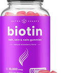 Biotin Gummies 10000mcg [Highest Potency] for Healthy Hair, Skin & Nails Vitamins for Women, Men & Kids - 5000mcg in Each Hair Vitamins Gummy - Vegan, Non-GMO, Hair Growth Supplement