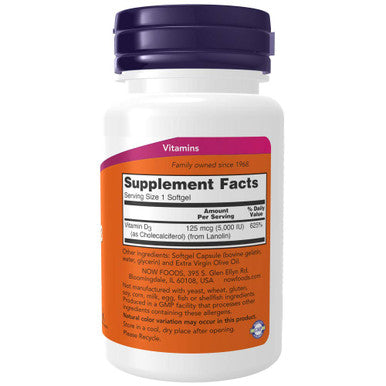 NOW foods Vitamin D3 5000 IU 120 Softgels
