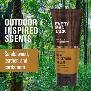 Every Man Jack Beard Thickening Cream - Strengthens Thickens Nourishes Beard - Light Sandalwood Scent - Made With Naturally Derived Ingredients Like Biotin Vitamin B6 Soy Protein - 2.8Oz - 2 Pack