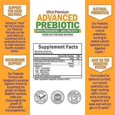 Advanced Prebiotic Gut Health Supplement (2 Month Supply) Plus 40 Billion Cfu Daily Probiotic Supplement (2 Month Supply)
