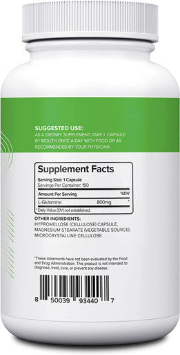 Nui Nutra L-Glutamine Supplement | 800mg Per Serving | 150 Capsules | Amino Acid to Promote Muscle Recovery | Supports Gut Health | BCAA Glutamine | for Men & Women