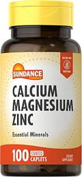 Sundance Calcium Magnesium Zinc 100 Caplets Essential Mineral Supplement Vegetarian NonGMO and Gluten Formula