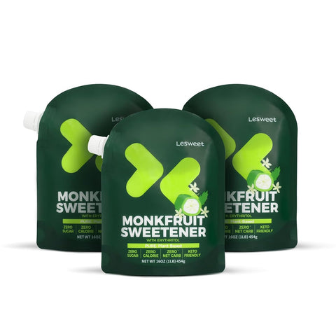 Lesweet Monk Fruit Sweetener with Erythritol, Monk Fruit Extract, 1:1 White Sugar Substitute, Zero Calorie, Keto Friendly, Non-GMO, Perfect for Coffee & Baking, 16 oz (Pack of 1)