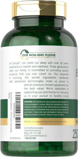 Carlyle Boswellia Extract Capsules 1200mg | 250 Count | Boswellia Serrata Complex with Black Pepper Extract | Non-GMO Gluten