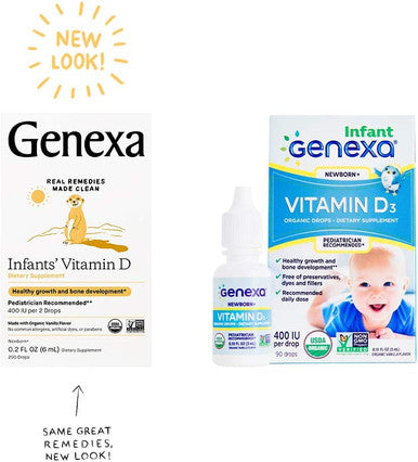 Genexa Infants Vitamin D Drops 90 Servings Promotes Healthy Growth Organic Gluten Free NonGMO
