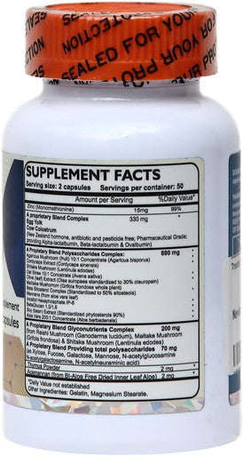 Transfer Factor Enhanced, 100 Natural Capsules, Immune Support - Transfer Factor Multi Immune from Cow Colostrum, Egg Yolk & Special Blend of Mushrooms
