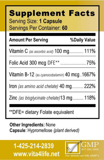 Iron Support 'Plus' Vitamin B-12 - Bariatric Supplement For Anemia - 60 Count