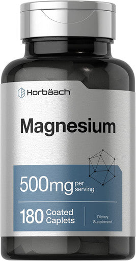 Magnesium 500mg | 180 Caplets | As Magnesium Oxide | Vegetarian, Non-GMO, and Gluten Free Supplement | by Horbaach