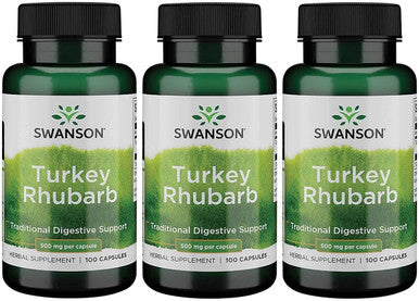 Swanson Turkey Rhubarb - Herbal Supplement for Digestive Health - Natural Formula - (100 Capsules 500mg Each) 3 Pack