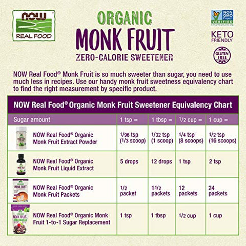 NOW Foods, Organic Monk Fruit Extract Powder, Zero-Calorie, 3.7 oz