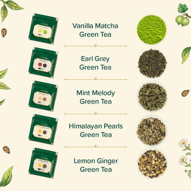 Vahdam Assorted Green Tea Loose Leaf Tea Sampler (10 Flavours 50+ Servings) Exotic Green Tea Blends from Himalayas with 100% Natural Ingredients | Loose Tea Set